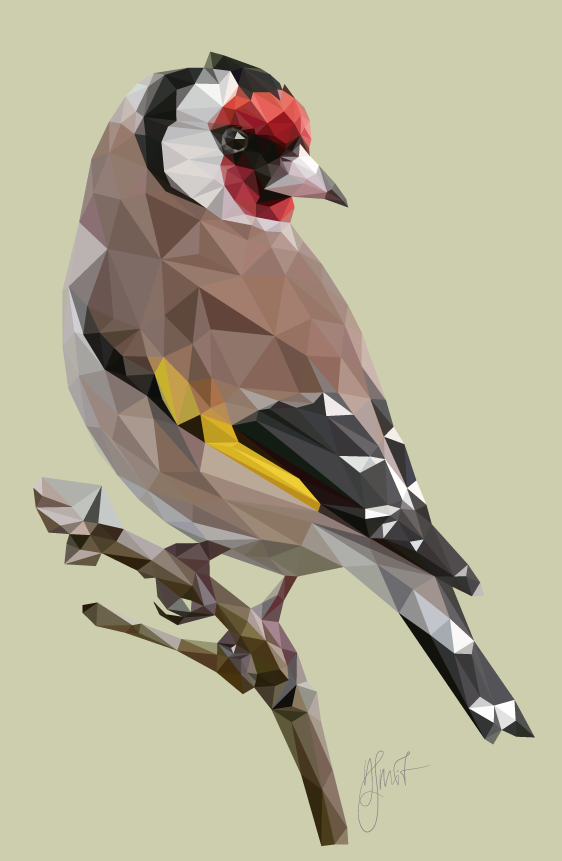 European Goldfinch, low poly, 2017. Digital Art created by Dennis Smit. www.schmitzl.nl